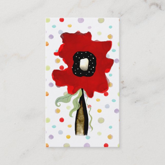 Fleur tourbillon lignes carte de visite rose rouge (Devant)