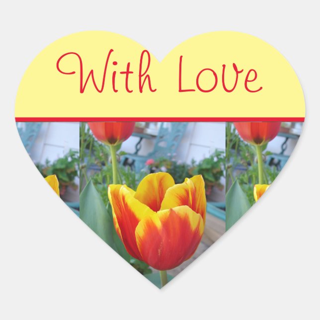 Fleur Tulip Rouge Fleuri Jaune Avec Sticker Amour (Devant)