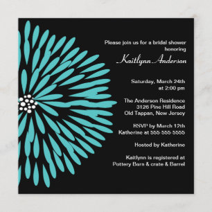 Fleur turquoise sur invitation à la douche nuptial