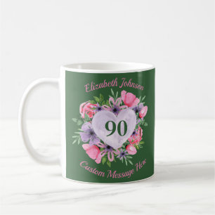 Fleur verte 90ème Anniversaire Mug pour femmes