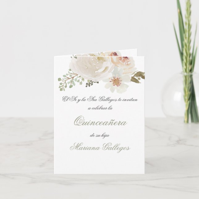 Fleur verte et blanche Quinceanera invitation (Devant)