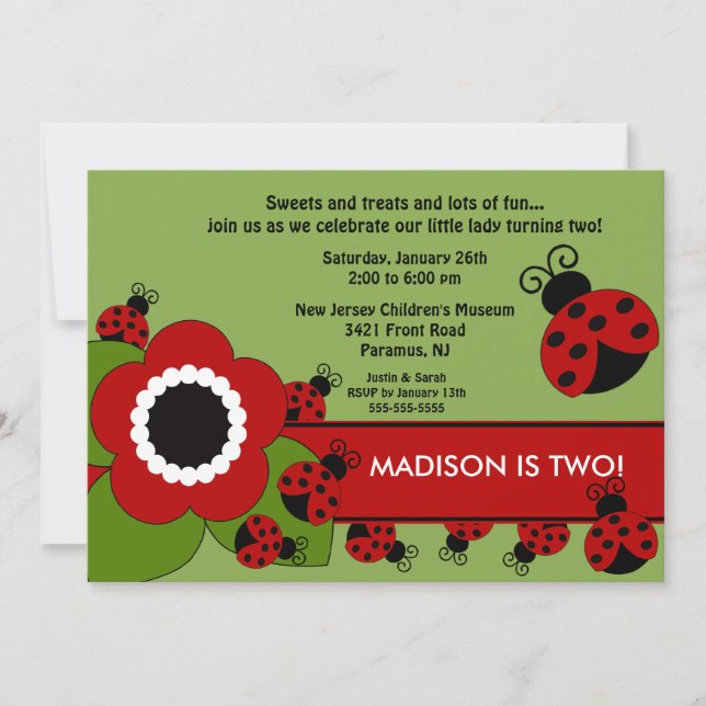 Fleur vive et Ladybug Invitation d'anniversaire (Devant)