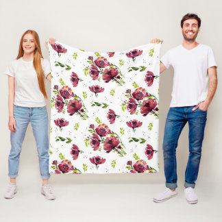 Fleur Watercolor Poppy Blanket Fleecedecke