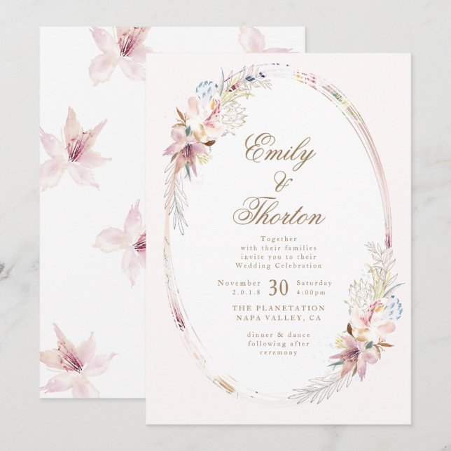 Fleur Whimsical Faire-part de mariage bohème (Devant / Derrière)