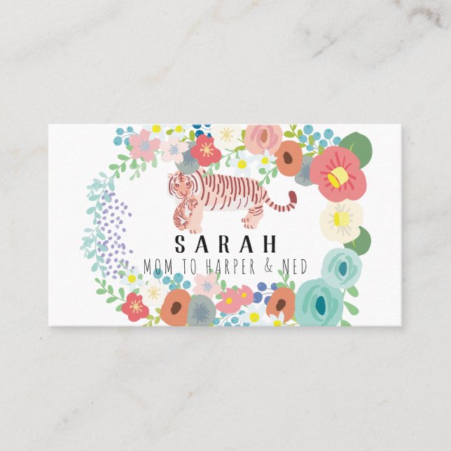 Fleur Wreath Tiger Maman & Cub maman Carte de visi (Devant)