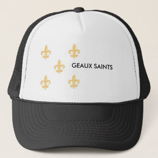 FleurdelisGoldonWhite 1, GEAUX HEILIGE Truckerkappe