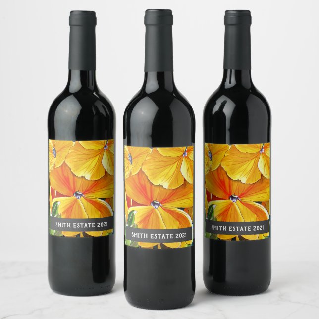 Fleuron jaune aquarelle art floral vin étiquette (Bouteilles)