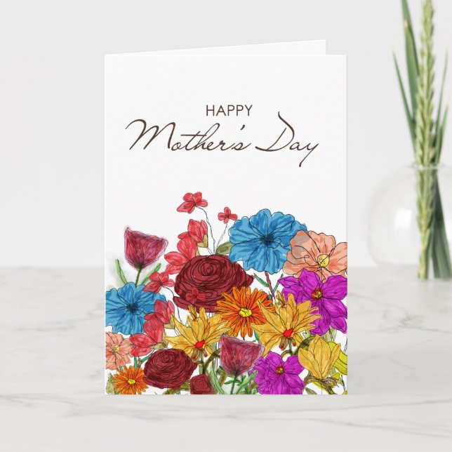 Fleurs à l'aquarelle Carte de vœux pour la fête de (Devant)