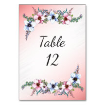 Fleurs à l'aquarelle Numéro de table rose