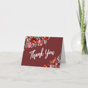 Fleurs à l'aquarelle rouge bordeaux Merci blanc