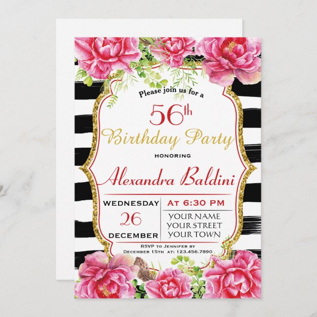 FLEURS ANNIVERSAIRE DE FÊTE INVITATION (Devant / Derrière)
