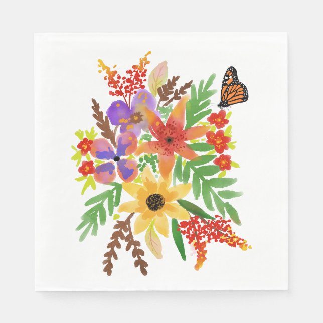 Fleurs aquarelle 02 Serviettes en papier pour déje (Devant)