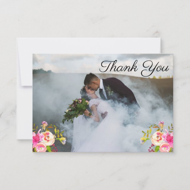Fleurs Aquarelle 3 Mariage photo Merci (Devant)