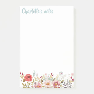 Fleurs aquarelles 4 x 6 Notes post-it collantes