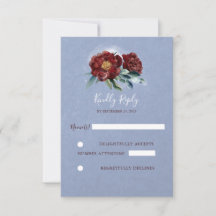 Fleurs aquarelles bordeaux et bleues RSVP de maria