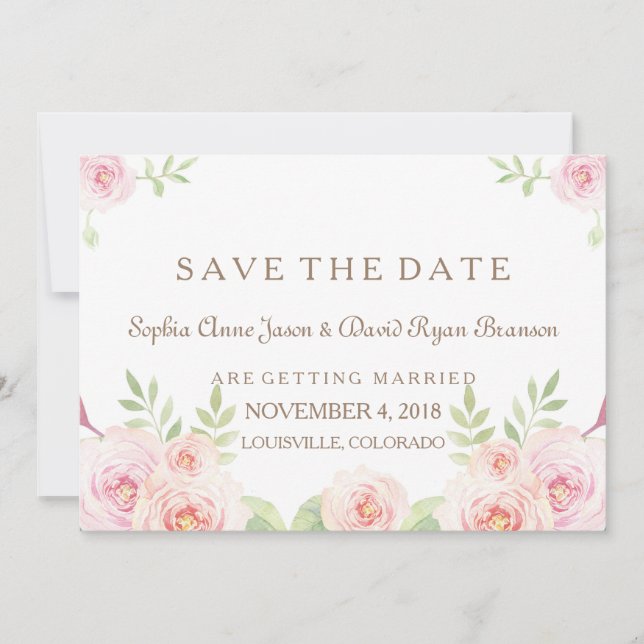 Fleurs aquarelles élégantes Mariage SAVE THE DATE (Devant)