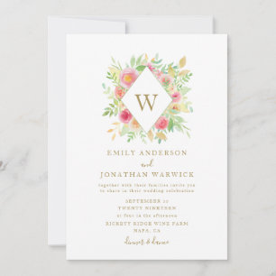 Fleurs aquarelles Faire-part de mariage géométriqu