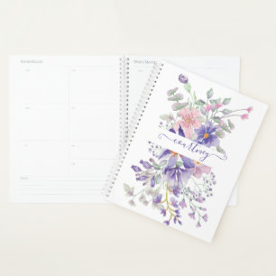Fleurs aquarelles personnalisées rose et violet