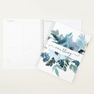 Fleurs aquarelles personnalisées sarcelle et bleue