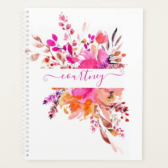 Fleurs aquarelles rose vif personnalisées   (Devant)