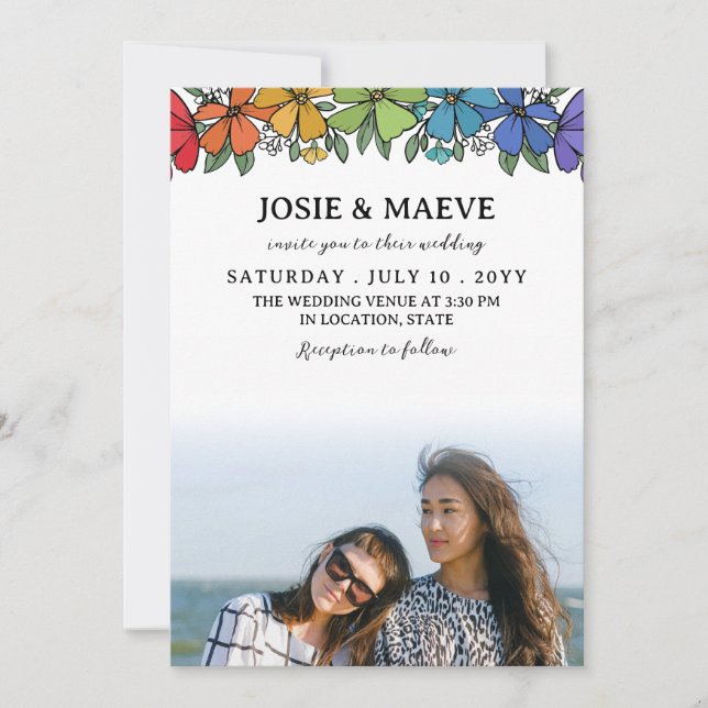 Fleurs arc-en-ciel 2 en 1 Faire-part de mariage ph (Devant)