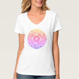 Fleurs arc-en-ciel Mandala T-shirt à col V féminin