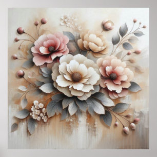 Fleurs Beige-Rose moderne 36 Poster