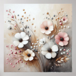Fleurs Beige-Rose moderne 39 Poster
