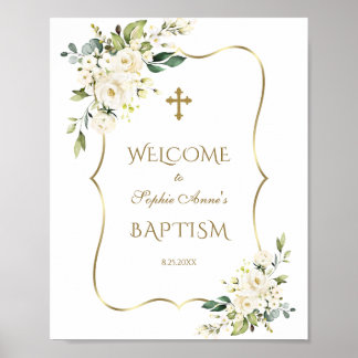 Fleurs blanches Affiche de bienvenue Baptême de ca