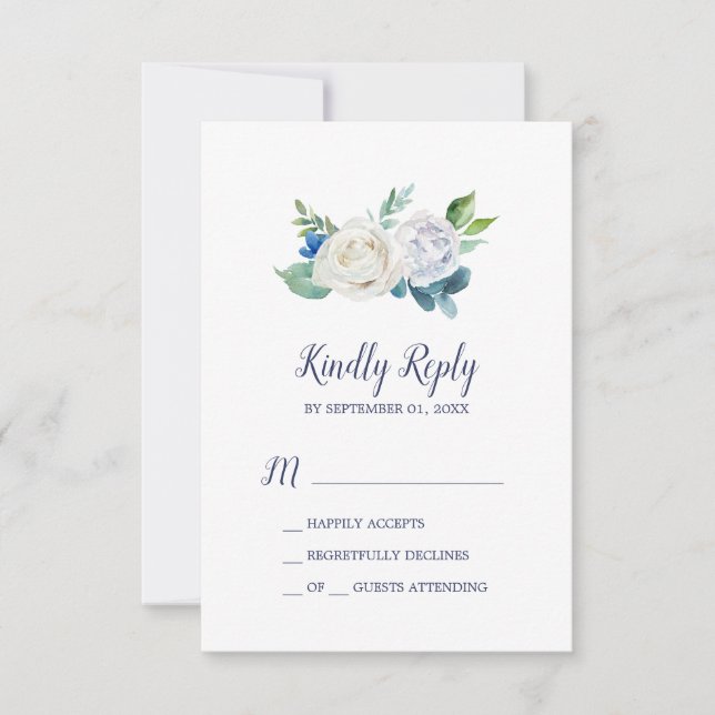 Fleurs blanches classiques Carte RSVP simple (Devant)