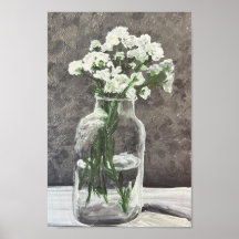 Fleurs blanches dans un poster de vase transparent