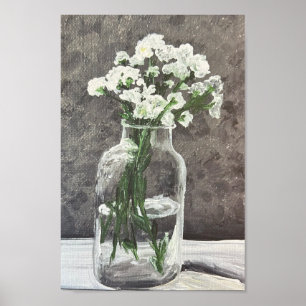 Fleurs blanches dans un poster de vase transparent