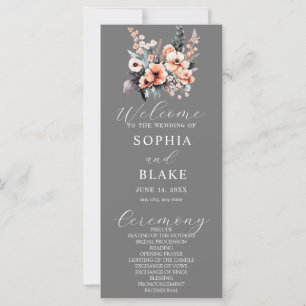 Fleurs blanches et bleues Programme de mariage gri