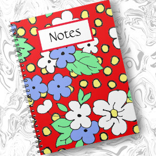 Fleurs blanches et bleues sur carnet en spirale ro