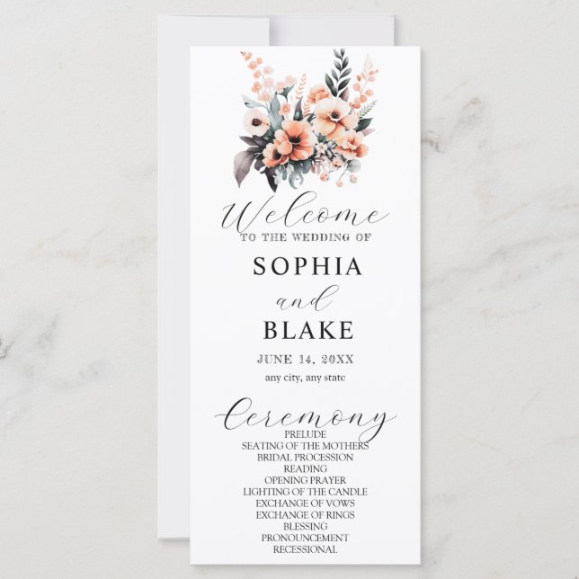 Fleurs Blanches et Roses Programme de Mariage Blan (Devant)
