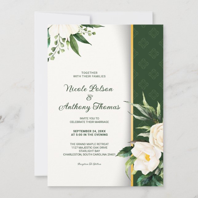 Fleurs blanches Faire-part de mariage en bande dor (Devant)