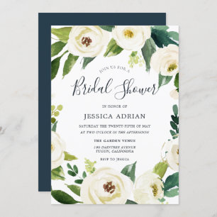 Fleurs blanches Fête des mariées verte Invitation