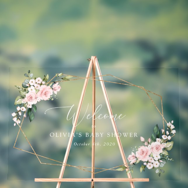 Fleurs blanches, Fleurs roses, Accueil Baby shower (Neutre)