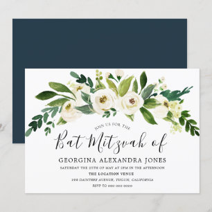 Fleurs blanches florissant Invitation Bat mitzvah