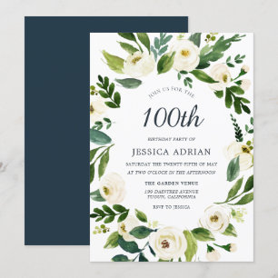 Fleurs blanches Invitation moderne 100e anniversai