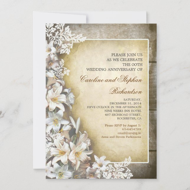 fleurs blanches invitations vintage d'anniversaire (Devant)