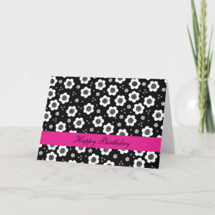 Fleurs blanches noires mignonnes Carte d'anniversa