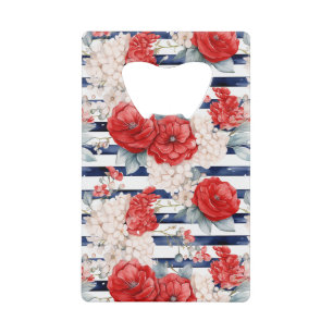 Fleurs blanches rouges rayures bleues