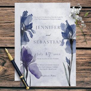 Fleurs bleu Iris Bleu Faire-part de mariage modern