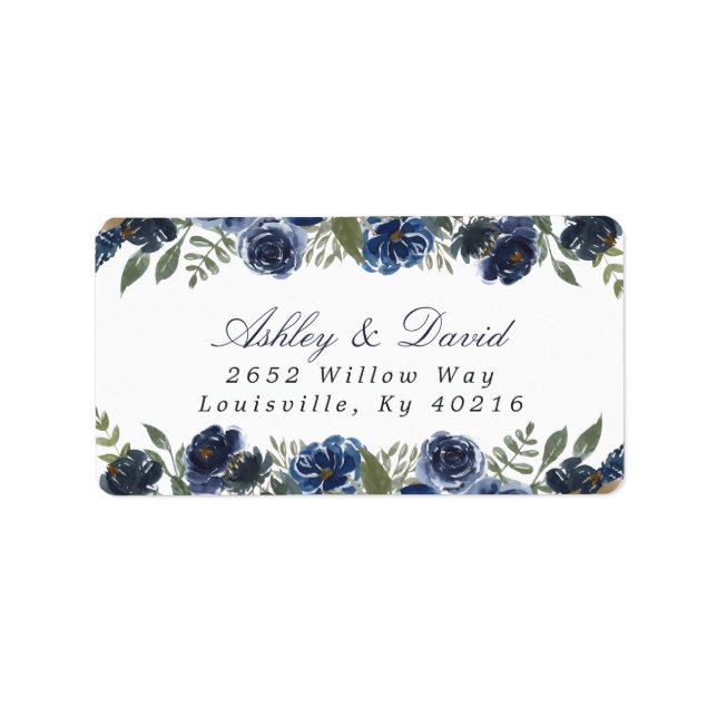 Fleurs bleu marine Aquarelle Floral Étiquette de a (Devant)