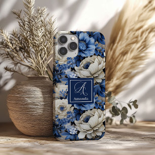 Fleurs Bleu Marine Élégantes Coque de Protection p