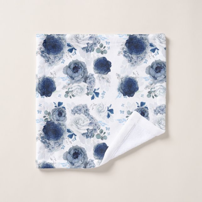 Fleurs bleu marine et Dusty Elégant floral (Gant de toilette)