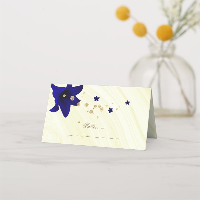 fleurs bleu roi carte de placement or (Devant)