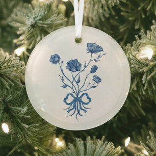 Fleurs Bleues Avec Ornement En Verre Bow