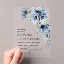 Fleurs Bleues Blanches Invitation de Mariage Clair